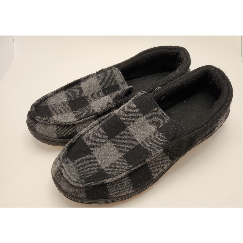 Totes Toasties Men's Slippers Sz 8-9 Black Gray Plaid Memory Foam NO BOX